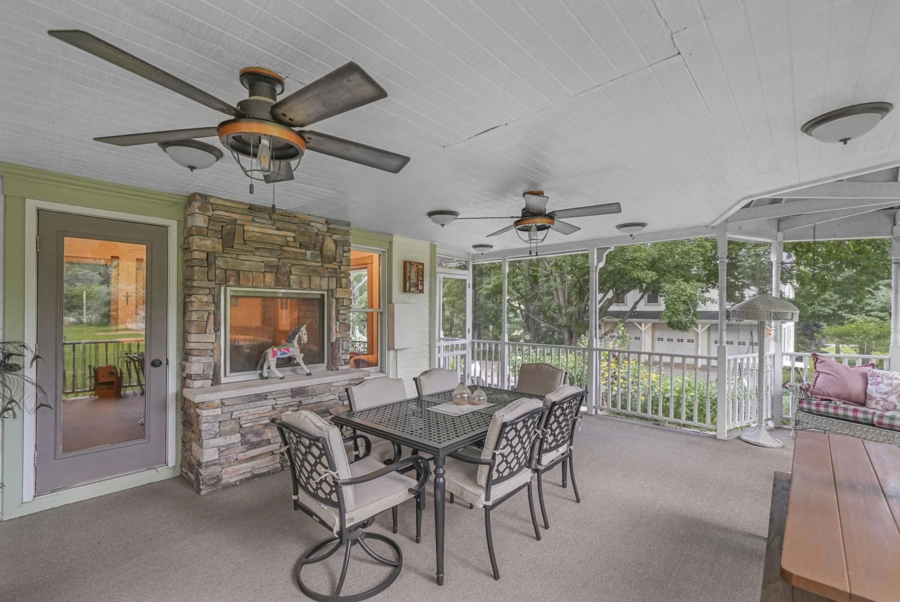 Screened porch overlooking the grounds